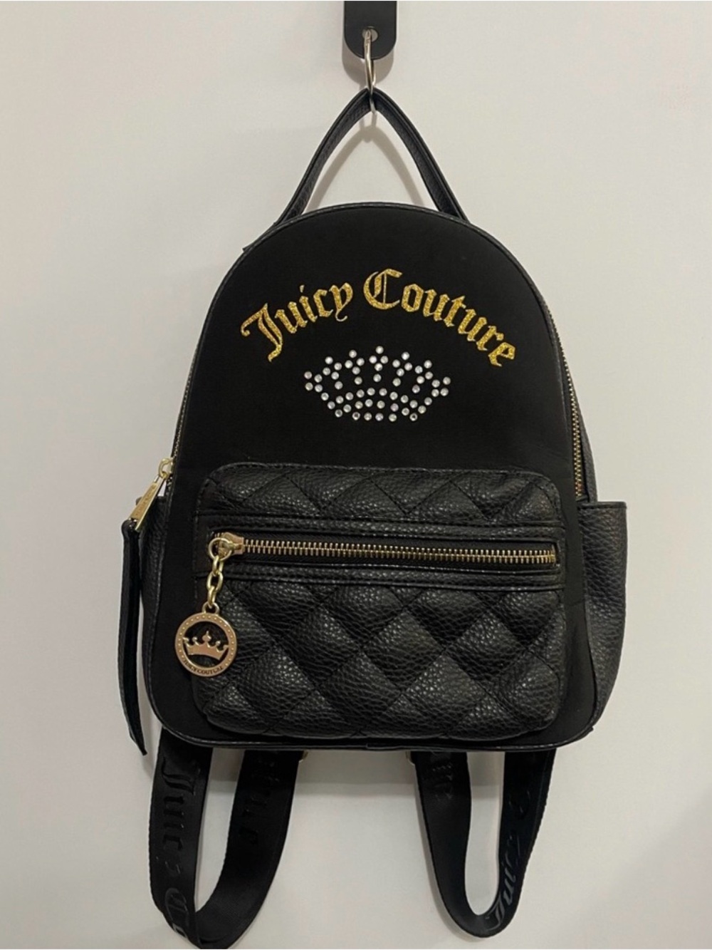 Juicy Couture Black Mini Quilted Backpack with Gold Logo